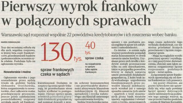 Pierwszy wyrok frankowy w połączonych sprawach